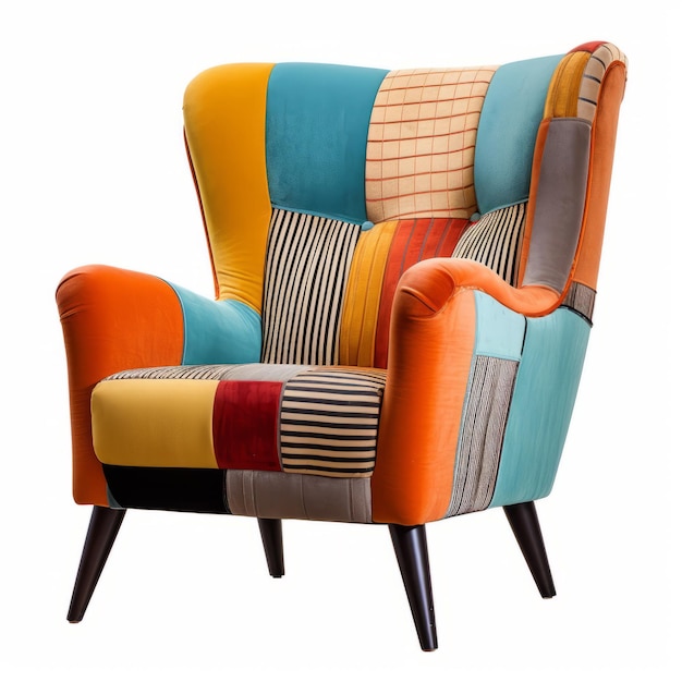 Kleurrijke, met patchwork beklede stoel, retro chic met een moderne twist