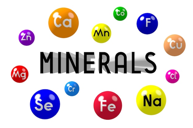 Foto kleurrijke mineralen op witte achtergrond 3d illustratie