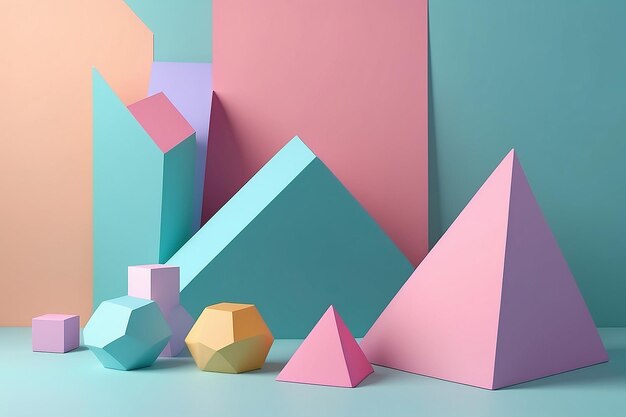 Kleurrijke minimalistische geometrische abstracte achtergrond pastelkleuren 3D-rendering trend poster illustratie