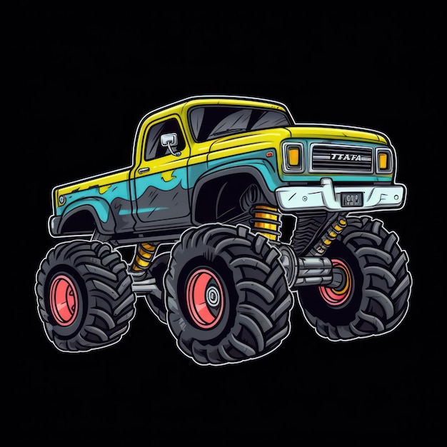 Foto kleurrijke monster truck sticker graphic met witte rand omtrek