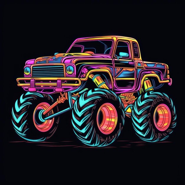 Foto kleurrijke monster truck sticker graphic met witte rand omtrek