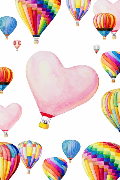Kleurrijke mooie luchtballon hart aquarel illustratie uitnodigingskaart Valentijnsdag