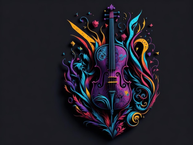 Kleurrijke muziekinstrumenten met golvende bloemenmotieven die Ai heeft gegenereerd
