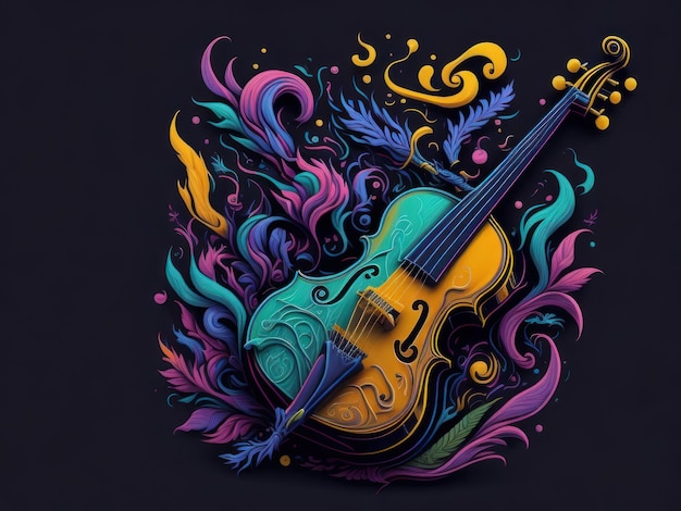 Kleurrijke muziekinstrumenten met golvende bloemenmotieven die Ai heeft gegenereerd