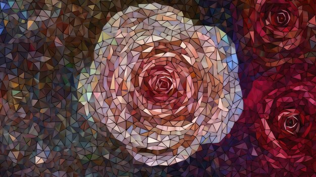 Kleurrijke naadloze sierroze achtergrond gemaakt in mozaïekontwerpstijl met Generative AI Tech