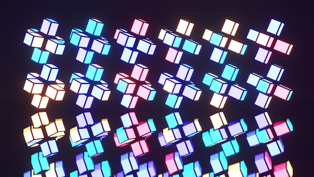 Kleurrijke neon geometrische blokken 4K UHD 3D illustratie