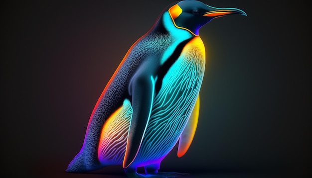 Kleurrijke neon schattige pinguïn vogel gemaakt met behulp van Midjourney