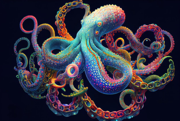 Foto kleurrijke octopus onderwater zwemmen generatieve ai art regenboogkleuren