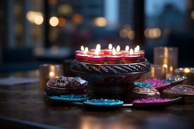 kleurrijke olielamp op lichte bokeh achtergrond Gelukkige Diwali behang