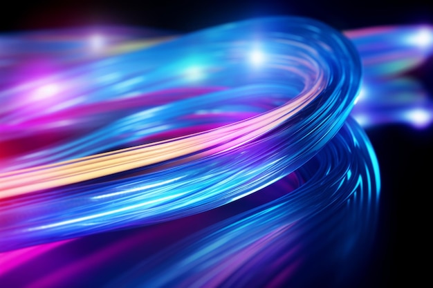 Kleurrijke optische vezel elektrische kabels draden neon golven lijnen abstract d ai ontwerp achtergrond