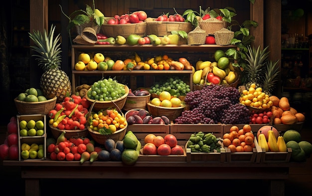 Kleurrijke overvloed aan verse producten op de fruitmarkt