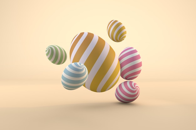 Kleurrijke paaseieren op pastel achtergrond. 3D render een bestand psd transparante achtergrond