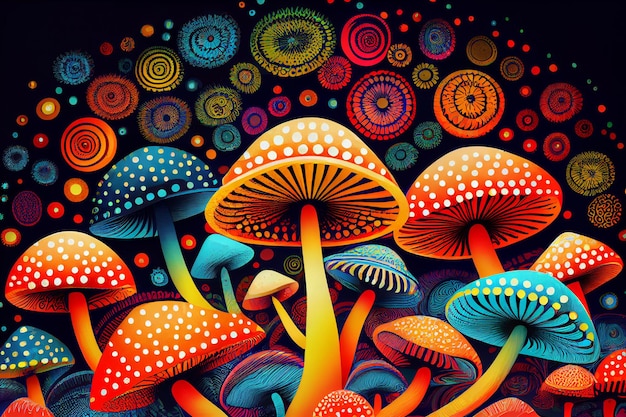 Kleurrijke paddestoel illustratie psychedelische achtergrond