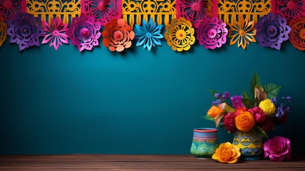 Kleurrijke papier- en papieren picado-decoratie voor levendige wanddecoratie