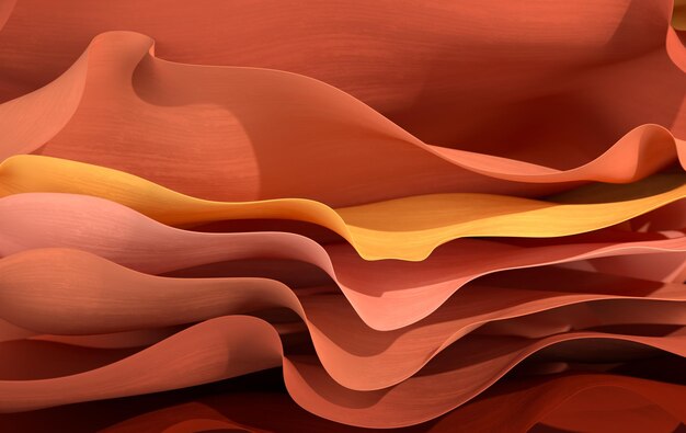 Kleurrijke papier of katoenen stof 3D-rendering achtergrond met golven en bochten