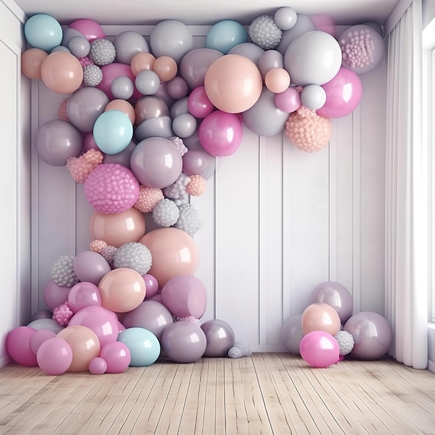 kleurrijke partij verjaardag achtergrond met ballonnen baby shower interieur