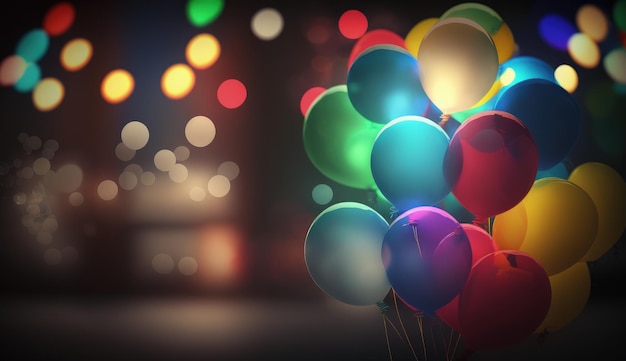 Kleurrijke partijballons op bokeh achtergrond AI