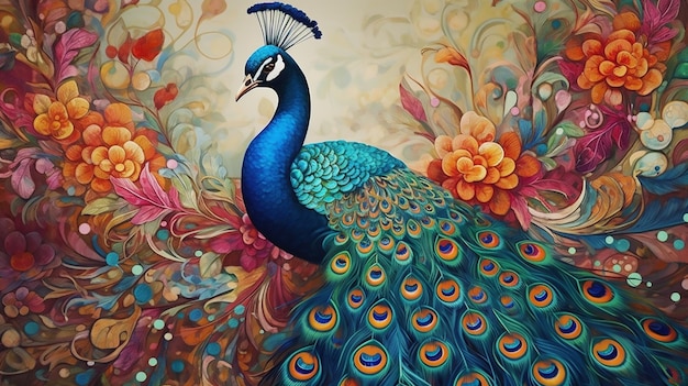 Kleurrijke peacock behang kleurrijke muurschildering achtergrond