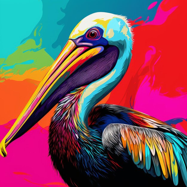 Foto kleurrijke pelican abstract painting in pop art stijl