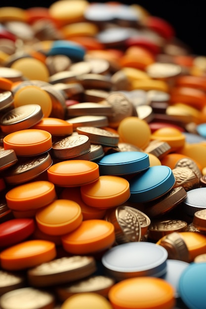 kleurrijke pillenhoop HD 8K behang Stock Fotografisch beeld