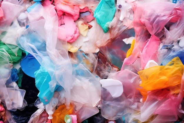 Kleurrijke plastic afvalstoffen die de vervuiling benadrukken