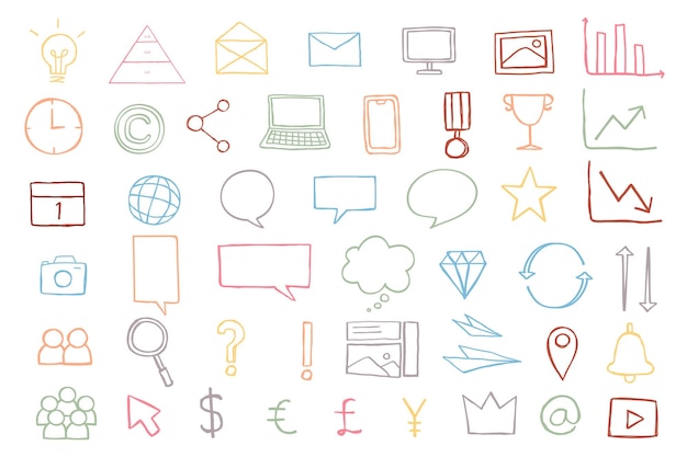 Kleurrijke png bedrijfspresentatie iconen doodle set