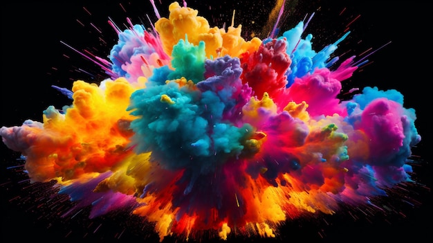 Foto kleurrijke poederverf regenboogbom explodeert splash ai gegenereerde afbeelding