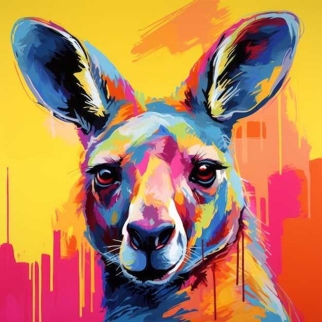 Kleurrijke Pop Art Kangaroo-schilderijen met stadsontwerpen