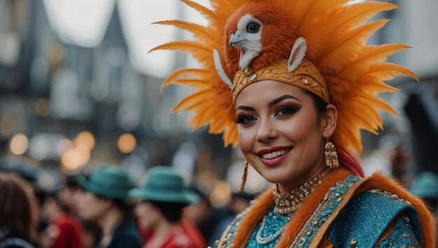 Foto kleurrijke portretten van mensen op straat die zijn geschilderd en gekleed voor het carnaval