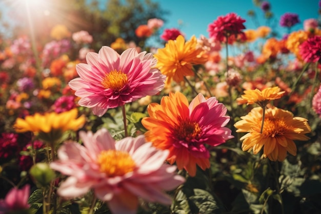 Kleurrijke prachtige veelkleurige bloemen Znnia lente zomer