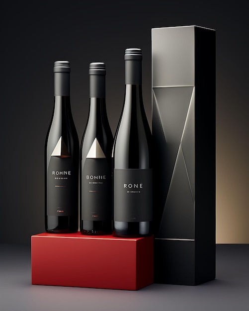 Foto kleurrijke premium wijnflesverpakking met een zwart en zilver palet creatief concept ideeën ontwerp