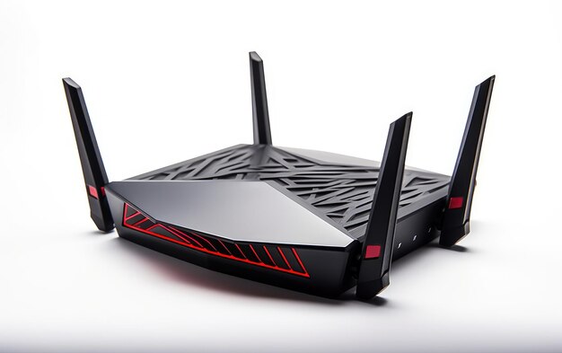 Foto kleurrijke pretty smart gaming router antenne geïsoleerd op witte achtergrond