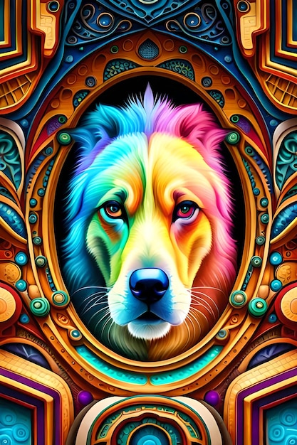 Kleurrijke psychedelische 3d kunst van hond