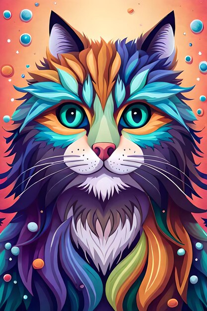 Foto kleurrijke psychedelische kunst kat illustratie