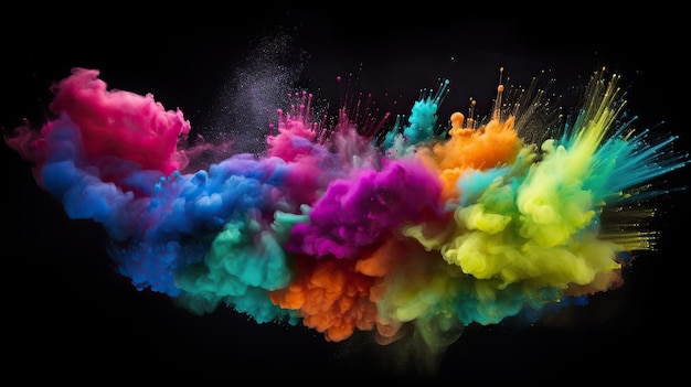 Kleurrijke Rainbow Holi Paint Colors Kleurrijke Poeder Blast Generative AI