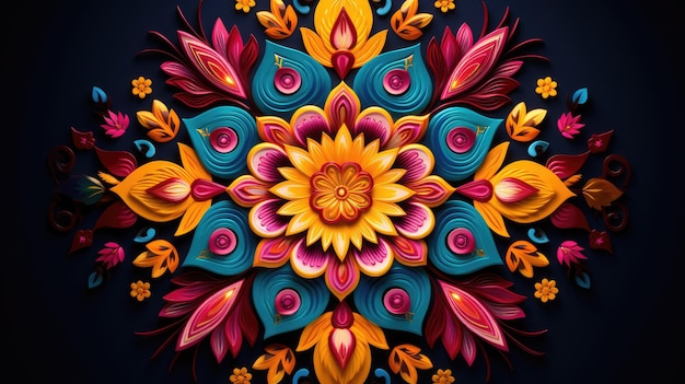 kleurrijke rangoli-bloemmotieven die de geest van Diwali vieren