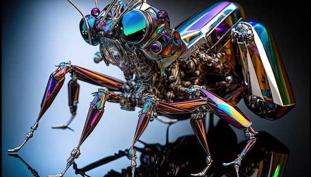 Kleurrijke reflecterende metalen Boxer Mantis Insect door AI te genereren