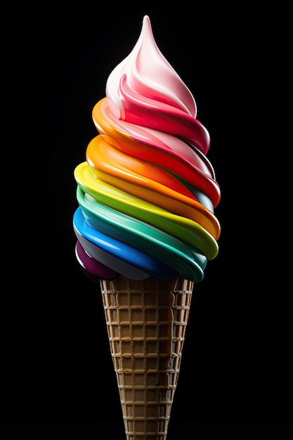 Kleurrijke regenboog ijsje geïsoleerd op zwart