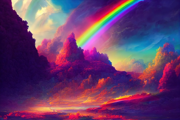 Kleurrijke regenboog illustratie digitale kunst stijl illustratie schilderij