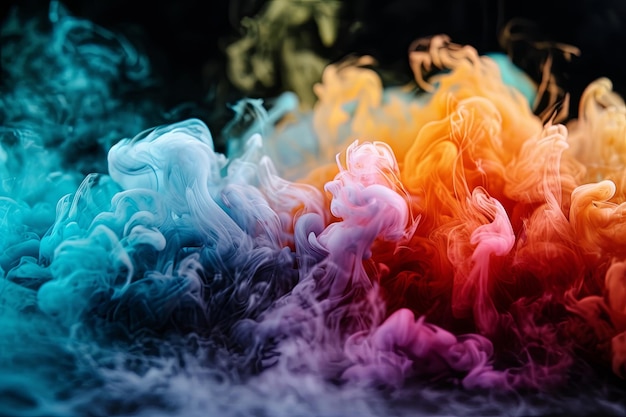 Kleurrijke regenboog neon rook verf explosie Kleurrijke verf spetter en waterverf poeder spetter op donkere achtergrond