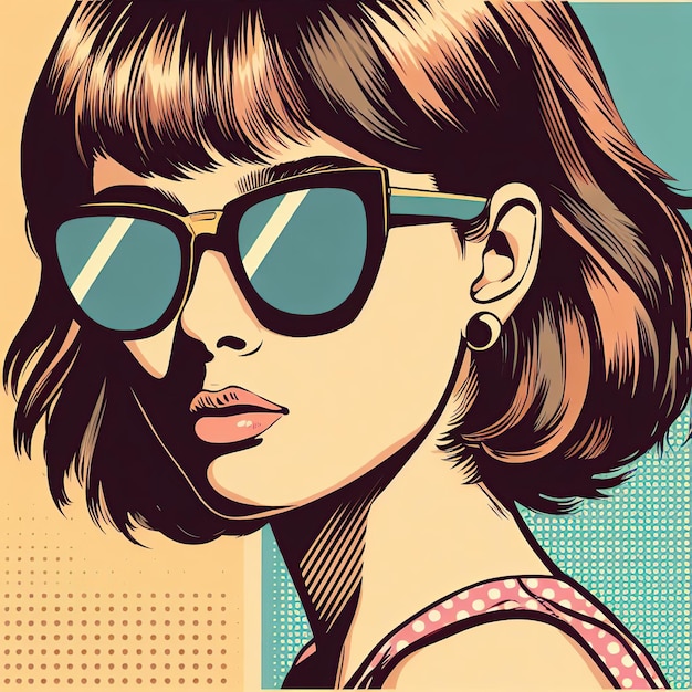Kleurrijke retro vintage pop art van een tiener met zonnebril Abstract Art ontwerp voor avatar cover behang Minimal behang
