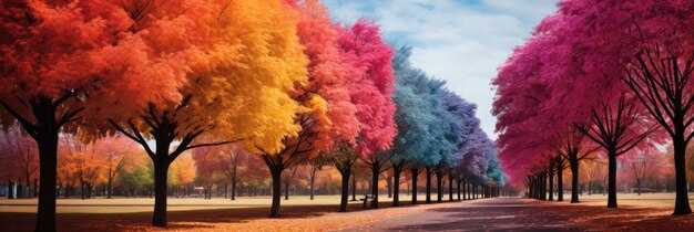 Foto kleurrijke rij bomen in een park