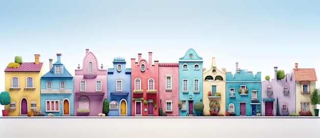 kleurrijke rij huizen staan opgesteld in een straat in de stijl van dromen