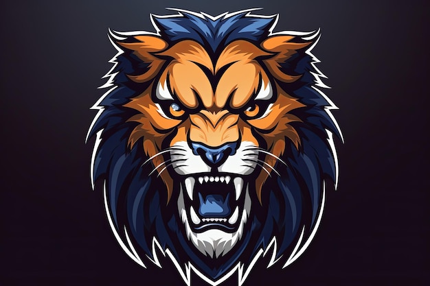 Kleurrijke Roaring Lion hoofd icoon sticker kunst illustratie en esports mascotte logo concept