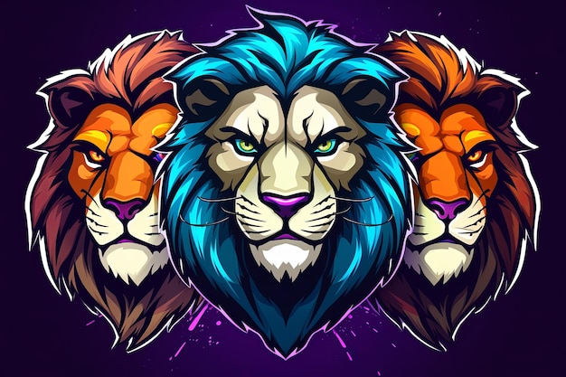 Kleurrijke Roaring Lion hoofd icoon sticker kunst illustratie en esports mascotte logo concept