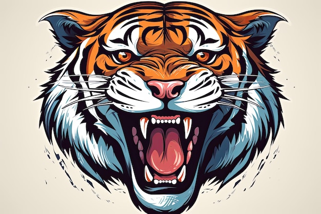 Kleurrijke Roaring Tiger hoofd mascotte logo kunst illustratie achtergrond