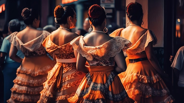 Kleurrijke rokken wapperen tijdens traditioneel Mexicaans dansen Generative AI