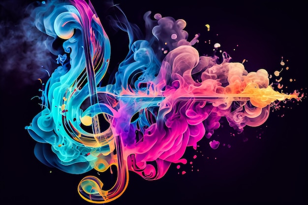 Kleurrijke rook in de vorm van muzieknoten Generatieve AI Generatieve AI