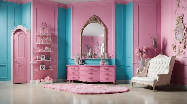 kleurrijke roze foto barbie poppenhuis interieur