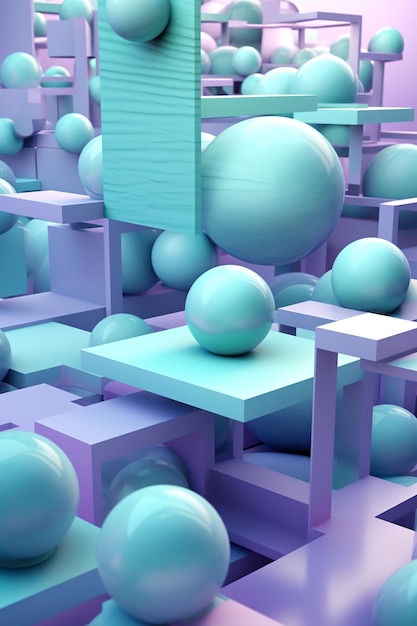 Kleurrijke samenstelling van figuren op een lichte metaalgroene mint achtergrond gloeiende ballen van verschillende